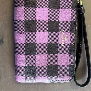 Coach Black and Purple Checkered Wristlet